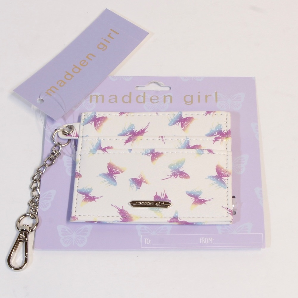 Madden Girl White Multicolor Butterfly Card Holder Wallet NWT